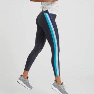 SPANX Faux Leather Navy/Cool Blue Track Stripe Leggings Size L